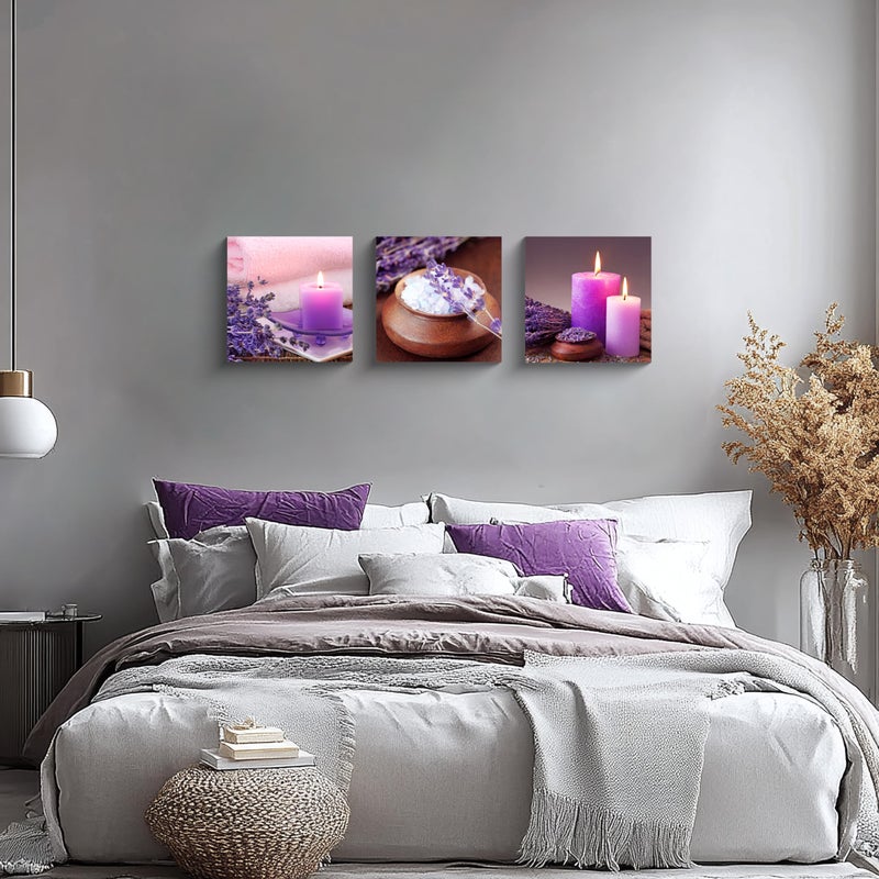 NAN Wind Zen Canvas Wall Art Spa Still Life With Purple Aromatherapy Candles And Zen Stone Aroma Lavender Flower Painting Pictures Print on Canvas Ready to Hang for Bathroom Decoration - Image 4
